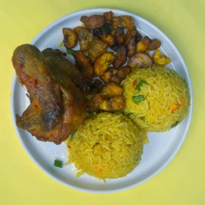 Fried rice, Plantain & Big Chicken