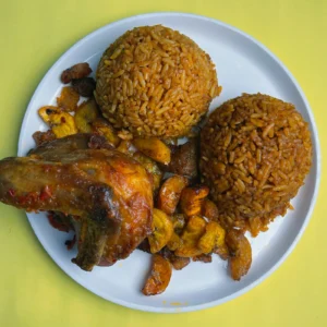 Jollof Rice, Plantain & Big Chicken